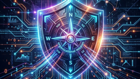 Shield with compass and interconnected digital data streams